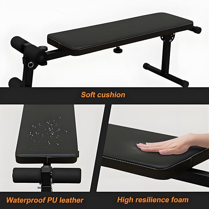 Multifunctional Power Tower with Bench - 7 Adjustable Height Pull Up Bar & Dip Station, Foldable Weight Bench for Home Gym, Heavy Duty Full Body Workout Equipment (Black)