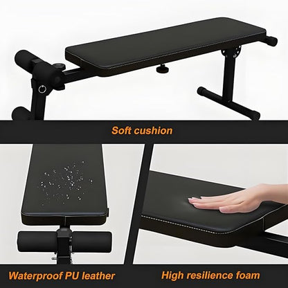 Multifunctional Power Tower with Bench - 7 Adjustable Height Pull Up Bar & Dip Station, Foldable Weight Bench for Home Gym, Heavy Duty Full Body Workout Equipment (Black)