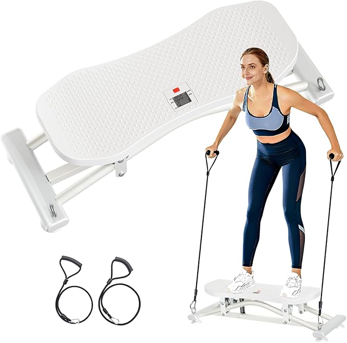 Balance Board for Adults, Ski Machine Exercise Equipment with Resistance Bands, Rock Stepper Featuring LCD Monitor, Portable Wobble Board or Full Body Workout at Home Gym