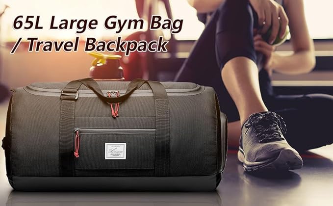 Travel Duffle Bag for Men 65L Medium Size Traveling Duffel Bag Weekender Overnight with Wet Pocket & Shoes Compartment Multifunctional Sports Gym Bags (Black)