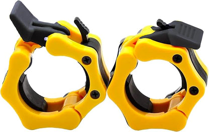 Barbell Clamps 2 inch, Heavy Duty Exercise Collars 2" Quick Release Pair of Locking Pro Olympic Weight Bar Plate Locks Collar Clips Weightlifting Fitness Training - Yellow/Black