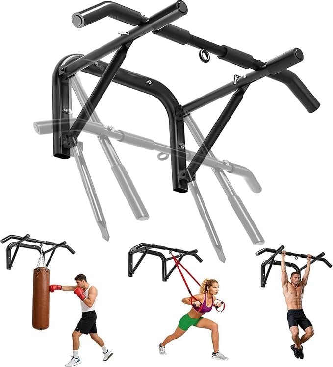 Pull up bar wall mounted Heavy Duty Steel Chin Up Bar for Home Gym Doorway Wall Installation Multi-Function Upper Body Workout Bar for Pull-Ups Chins Ups Push-Ups Strength Training Fitness Equipment for Men Women