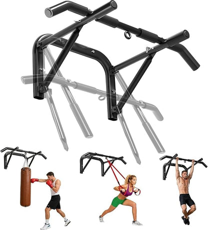 Pull up bar wall mounted Heavy Duty Steel Chin Up Bar for Home Gym Doorway Wall Installation Multi-Function Upper Body Workout Bar for Pull-Ups Chins Ups Push-Ups Strength Training Fitness Equipment for Men Women