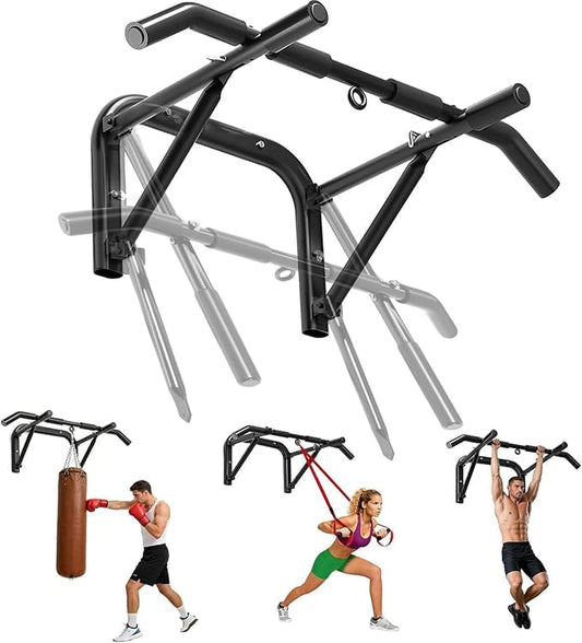 Pull up bar wall mounted Heavy Duty Steel Chin Up Bar for Home Gym Doorway Wall Installation Multi-Function Upper Body Workout Bar for Pull-Ups Chins Ups Push-Ups Strength Training Fitness Equipment for Men Women