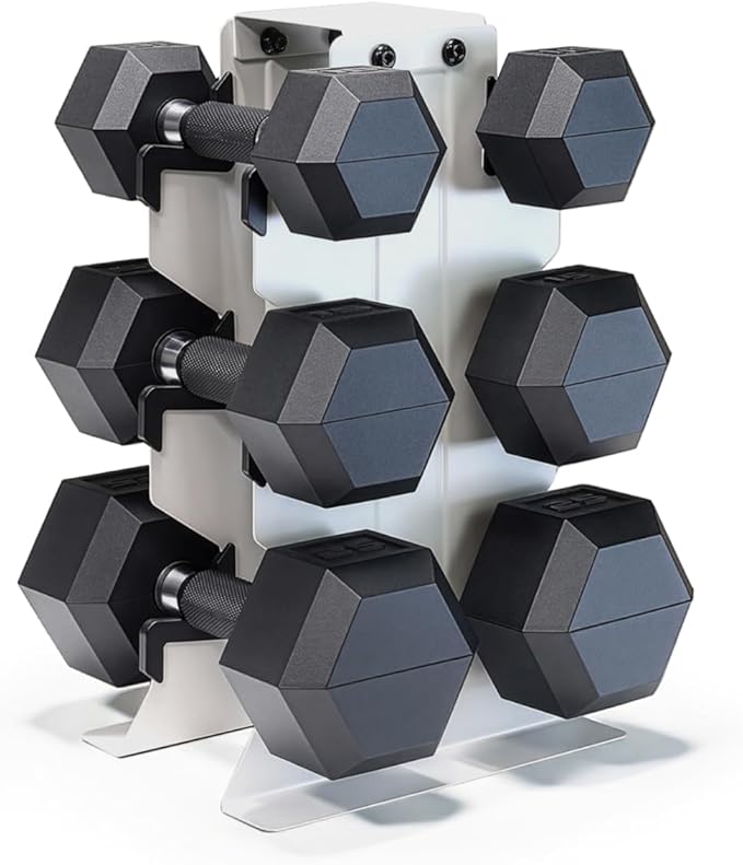 CAP Barbell Rubber Coated Hex Dumbbell Set with Vertical Rack | 100-300 lbs Free Weights Dumbbells Set for Home Gym | Multiple Options