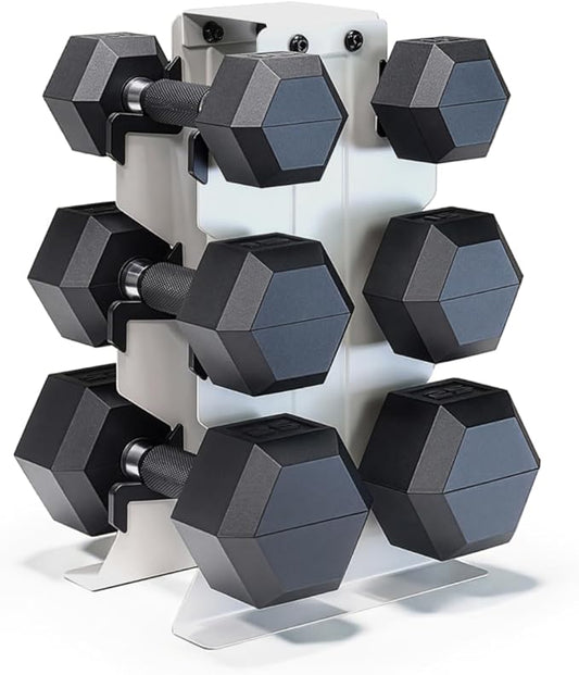 CAP Barbell Rubber Coated Hex Dumbbell Set with Vertical Rack | 100-300 lbs Free Weights Dumbbells Set for Home Gym | Multiple Options