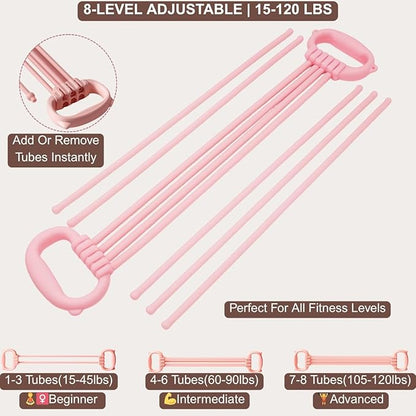 Resistance Bands with Handles - 8 Tube Adjustable Figure 8 Exercise Bands Set for Women & Men, Heavy Duty Workout Bands for Home Gym, Physical Therapy, Strength Training & Full Body Fitness