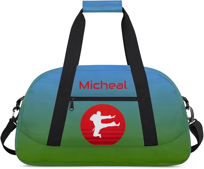 Personalized Martial Art Bag Duffel Bag for Boys Girls, Custom Taekwondo Karate Bag for Travel Weekender Practice Gradient Blue