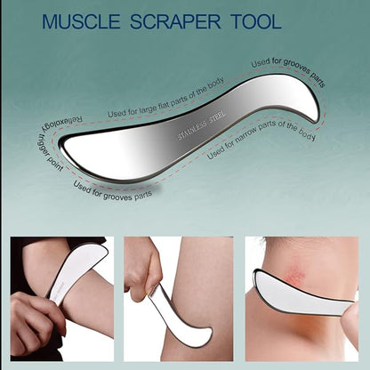 BYYDDIY 3 in 1 Stainless Steel Muscle Scraper Tools Set,Scraping Massage Tools for Physical Therapy,Derma Edge Massage Tool & GuaSha Massage Scraper Tool,IASTM Tools,Guasha Tool for Body