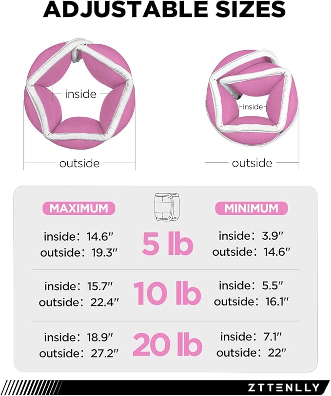 Adjustable Ankle Weights for Women Men and Kids | 1 Pair 5 10 15 18 20 Lbs Leg Wrist Ankle Weight Straps for Yoga, Walking, Running, Aerobics, Gym, Dance, Pilates, Cardio