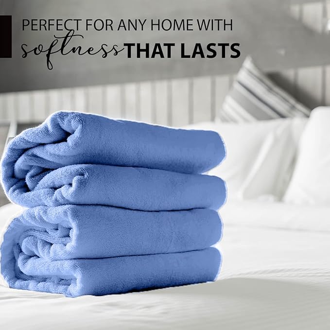 100% Cotton Bath Towels, 24x48 Pack of 6 Towels, Quick Dry, Highly Absorbent, Soft Feel Towel, Gym, Spa, Bathroom, Shower, Pool, Luxury Soft Towels (Blue, 24x48-6 Pack)