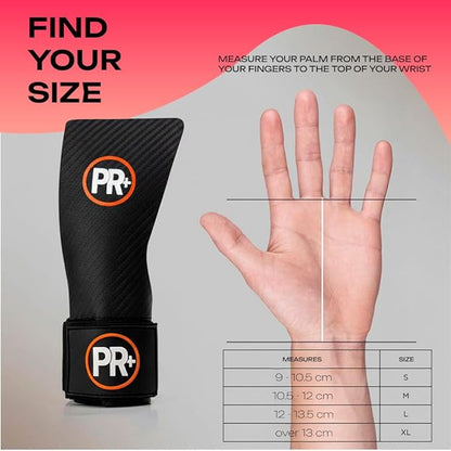 PR+ Gymnastics Hand Grips for Pull Ups Weightlifting and Cross Training - No Hole - Chalk Free - Triple Layer Hand Protection - Optional Wrist Wraps