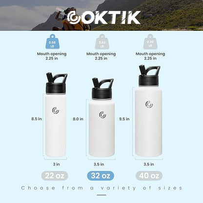 COKTIK 32oz Sports Water Bottle, Stainless Steel Water Bottle for Insulated, Reusable Travel Bottle, With Straw, With Handle Grip for Easy Carrying, Suitable for Cycling, Outdoor Vacations(White)
