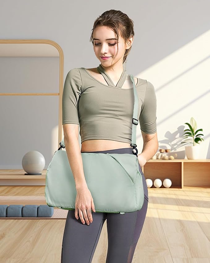 Gym Bag for Women with Shoe Compartment Yoga Mat Bag with Wet Pocket and Water Bottle Holder Weekender Bag with Strap