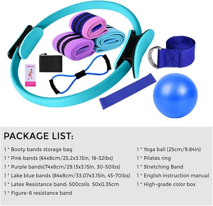 Yoga Sets for Women Pilates at Home Equipment Pilates Magic Ring Booty Bands for Working Out Glutes Yoga Ball 25cm Figure 8 Resistance Band Yoga Bands for Stretching