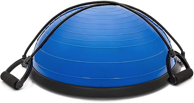 X-Factor 23" Balance Trainer Stability Half Ball Yoga Ball for Abdominal Abs Balance Strength Training Exercise Fitness Workout with Workout Guide, Foot Pump and Straps (Blue)