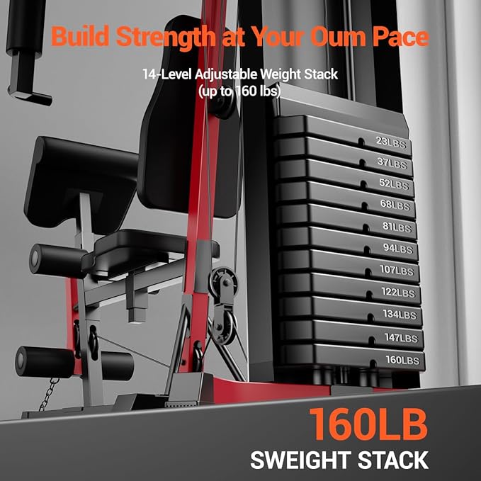 Home Gym System, Multifunctional Home Gym with 160LB Weight Stack, Equipment All-in-One Workout Station, Full Body Strength Training System