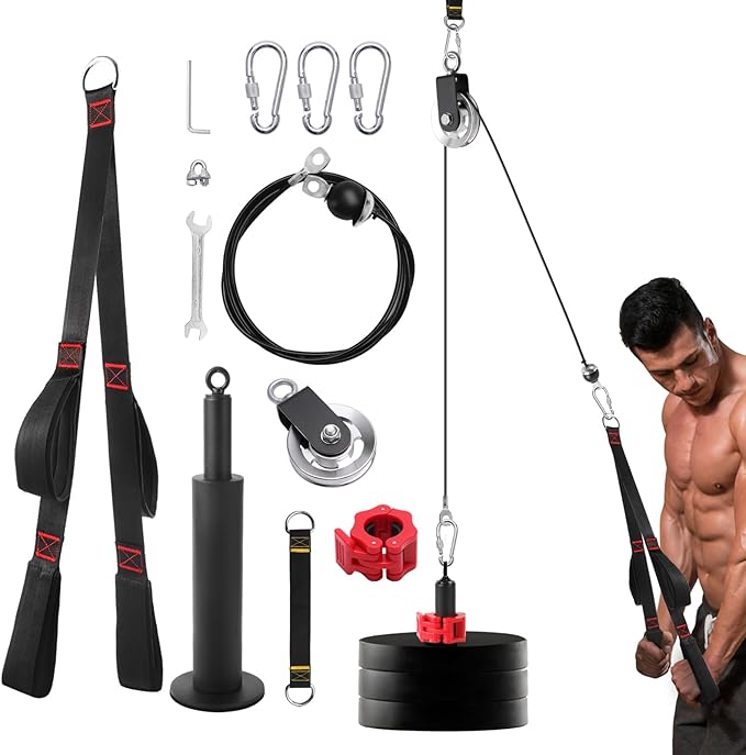Fitness LAT and Lift Pulley System, Upgraded Weight Cable Pulley LAT Pull Down Machine Attachments Home Gym Training Equipment for Biceps Curl Triceps Forearm