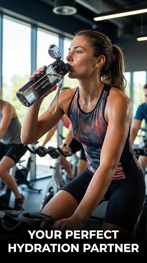 26oz Motivational Water Bottle with capacity Marker & Strainer, Leakproof BPA-Free Sports Bottle with Carry Lanyard, One-Click Open for Gym, Fitness, Camping, and Outdoor Activities