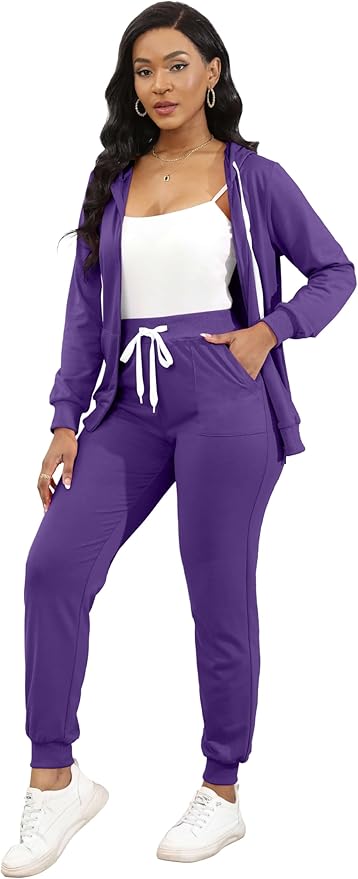 CLOCOR Track Suits for Women Set - Casual 2 Piece Outfits Sweatsuit Pocket Hoodies Long Sleeve with Patchwork Pants Set