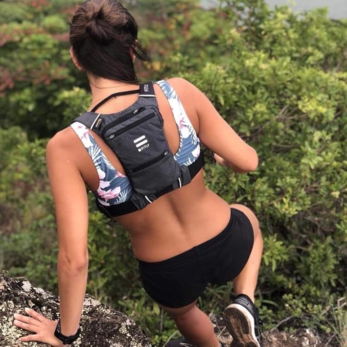 FITLY Minimalist Running Pack - Fitness Backpack Phone Holder, Storage, Thoracic Belt - Carry Personal Items - Running Gear for Men & Women - Lightweight Hydration Water Backpack