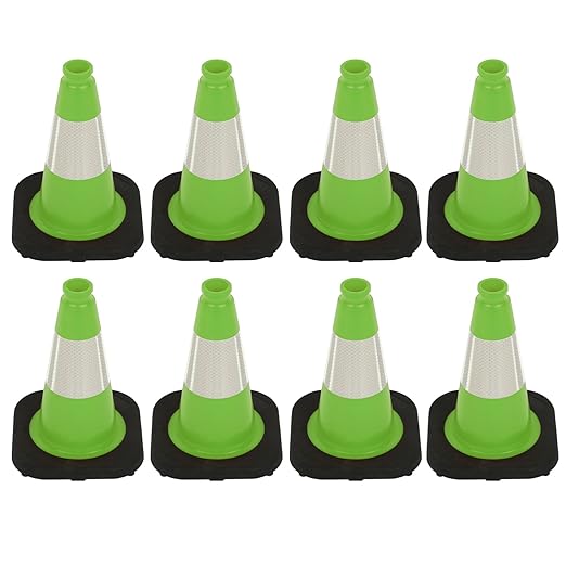 8 Pack 12 Inch Green PVC Traffic Cones with Black Base, Stable and Durable Sport Training & Soccer Practice Markers for Indoor and Outdoor Use (8, Green, 12 Inch)