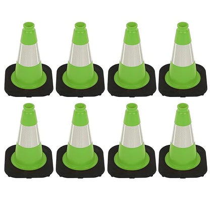 8 Pack 12 Inch Green PVC Traffic Cones with Black Base, Stable and Durable Sport Training & Soccer Practice Markers for Indoor and Outdoor Use (8, Green, 12 Inch)
