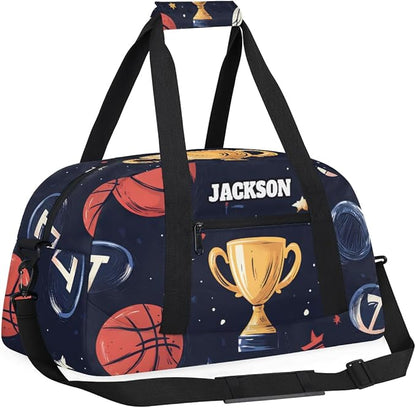 Personalized Basketball Sport Duffel Bags for Kids Boys with Custom Name Gym Training Travel Bags for Overnight Weekender