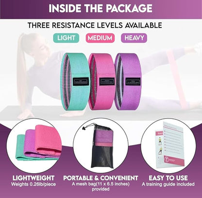 Resistance Bands, Set for Exercise, 3 Resistance Levels, Fabric Stretch Bands for Legs and Glutes, Workout Bands for Yoga, Pilates, Training
