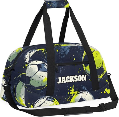 Personalized Soccer Sport Bags for Kids Boys with Custom Name Gym Training Travel Bags for Overnight Weekender