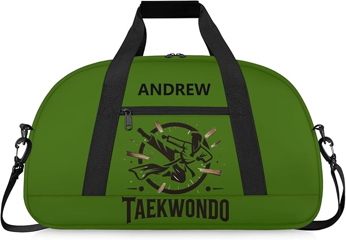 Custom Name Taekwondo Karate Duffle Bag for kids Boy Girls - Personalized Martial Arts Gear Bag, Water-Resistant Sparring Equipment Bag, Taekwondo Green