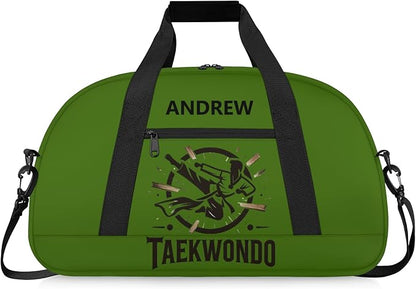 Custom Name Taekwondo Karate Duffle Bag for kids Boy Girls - Personalized Martial Arts Gear Bag, Water-Resistant Sparring Equipment Bag, Taekwondo Green