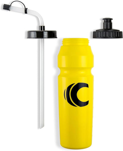 Cannon Sports 1 Liter Sports Water Bottle, BPA-Free, 34 Oz Capacity, Large Mouth, 2 lids (Straw and Squeeze), Great For Helmet Sports Such As Hockey, Lacrosse, Football, Boxing (2 Pack) (Yellow)