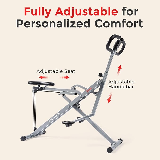Sunny Health & Fitness Row-N-Ride Squat Machines, Adjustable Resistance and Seating/Handle for Home Glutes Training, SunnyFit App Access Included, Optional 300LB Weight Capacity