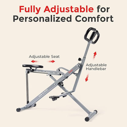 Sunny Health & Fitness Row-N-Ride Squat Machines, Adjustable Resistance and Seating/Handle for Home Glutes Training, SunnyFit App Access Included, Optional 300LB Weight Capacity