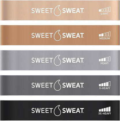 Sweet Sweat Mini Loop Resistance Bands - Set of 5 | Exercise Hip Booty Bands for Squats, Lunges, Physical Therapy, Yoga, Pilates, Rehab and Home Workout | Non-Latex Elastic Bands Includes Carry-Bag