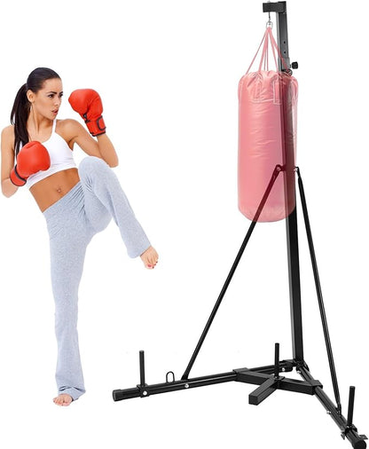Height Adjustable Punching Bag Stand, Heavy Duty Boxing Stand, Steel Sandbag Rack - Supports Up to 150 lbs for Home Gym Fitness