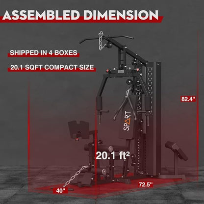 SPART Home Gym Station,Multifunctional Home Gym Workout Equipment,with 160LBS Weight Stack for Leg Press & Chest Fly, All in One Exercise Equipment Full Body Strength Training with Pulley System