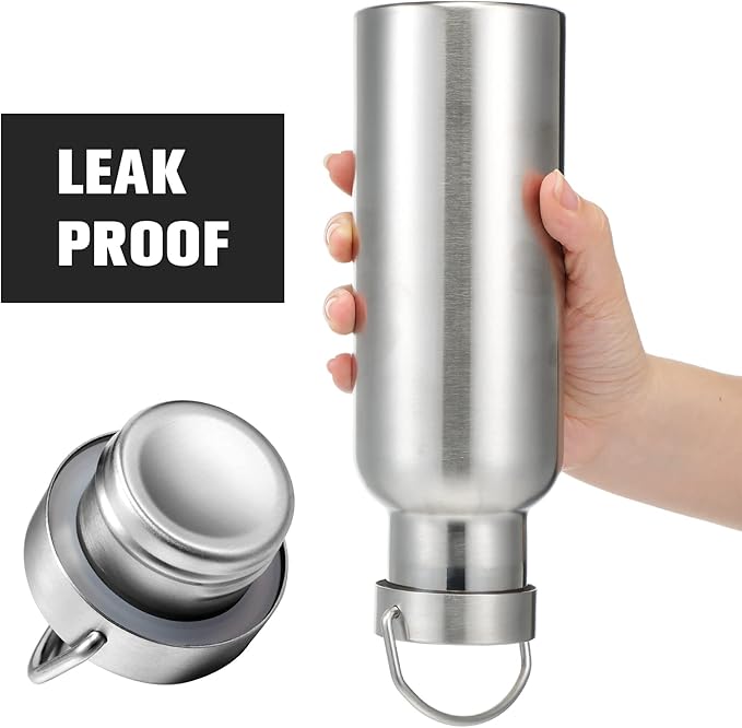 10 Pack Reusable Stainless Steel Water Bottle Bulk Double Wall Insulated Sports Water Bottle with Handle and Vacuum Seal Leakproof Lid for Sports Cyclists Hiking Gym Camping Gift(Silver,17 oz)