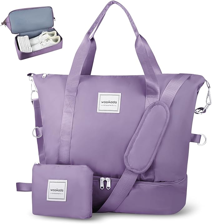 WOOMADA Weekender Bag for Women, Travel Duffel Bags with Shoe Compartment & Wet Pocket, Personal Item Bag for Airlines