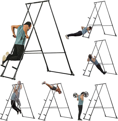 KT High and Foldable Pull Up Dip Station Power Tower Stable Adjustable Multifunctional Exercise Machine Durable Home Gym Strength Training Fitness Equipment Portable Indoor Outdoor Free Standing Rack