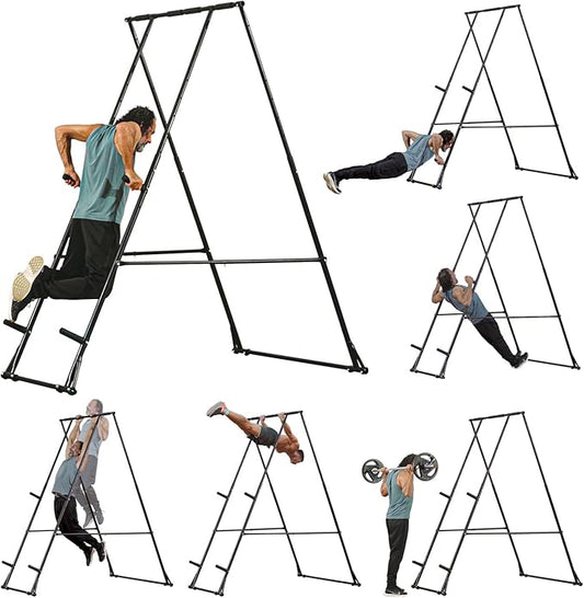 KT High and Foldable Pull Up Dip Station Power Tower Stable Adjustable Multifunctional Exercise Machine Durable Home Gym Strength Training Fitness Equipment Portable Indoor Outdoor Free Standing Rack