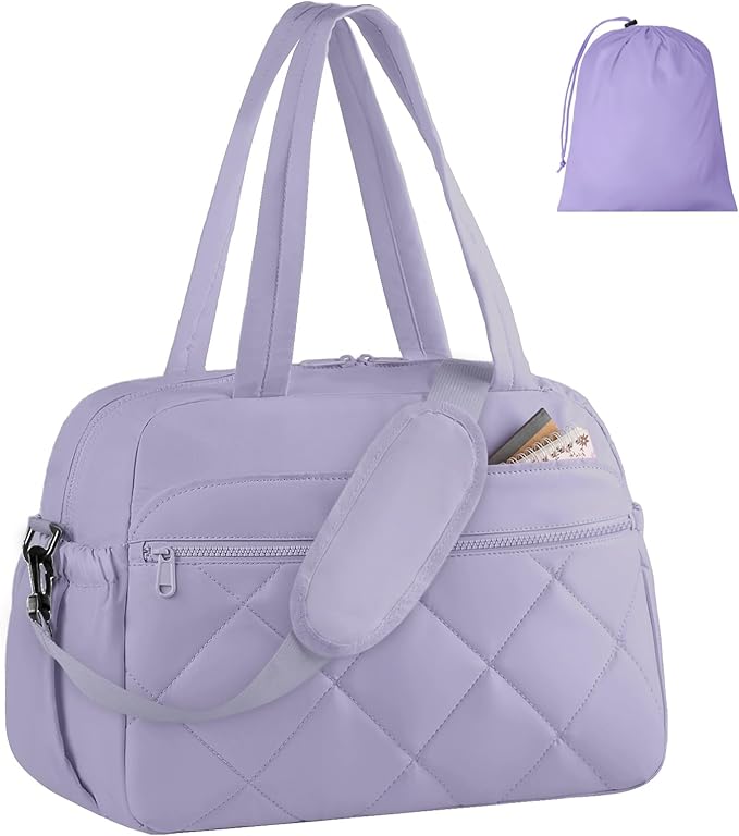HOTOR Gym Bag for Women - Lightweight Travel Duffle Bags with Wet Pocket & Separate Shoe Bag, Multi-Pocket Carry on Weekender Duffel for Sports, Fitness, Overnight Trip, Purple, 16.5" x 7.5" x 11.9"