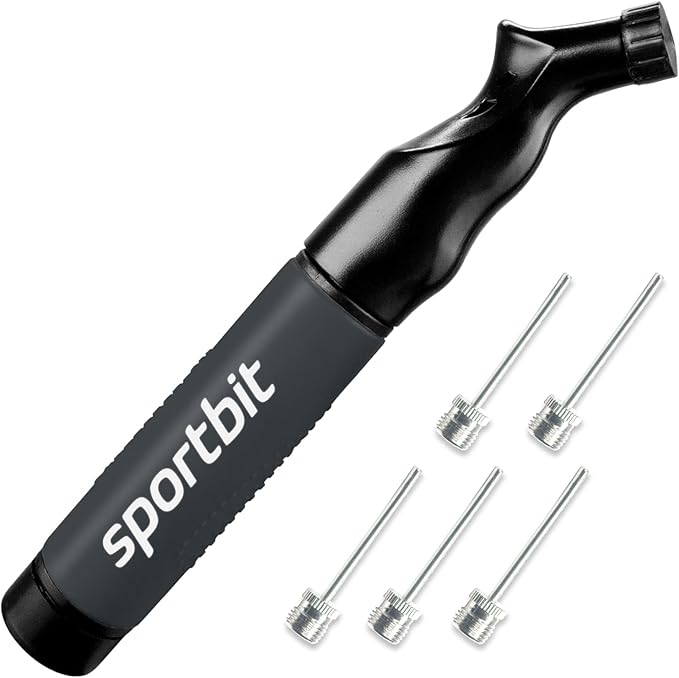 SPORTBIT Ball Pump for Sports Balls - Push & Pull Inflating System - Hand Pump for All Exercise Balls - Volleyball Pump, Basketball Inflator, Football & Soccer Ball Air Pump - Goes with 5 Needles Set
