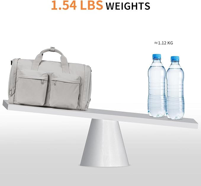 Aji Foldable Gym Bag for Women Men with Shoes Compartment, 3 in 1 Carry on Travel Duffel Bag with Trolley Sleeve, Lightweight&Water Resistant Duffel Bag for Travel, Sport, Fitness&Workout,Elegant Gray