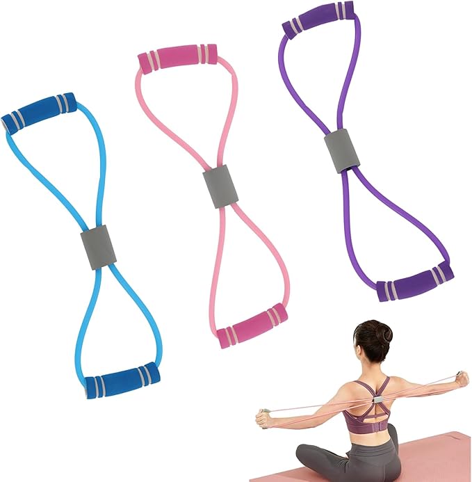 3 Pieces Figure 8 Resistance Band, Saludea Resistance Band with Handles Stretch Fitness Strap for Full-Body Exercise Strength Training Home, Gym (Pink + Purple + Blue)