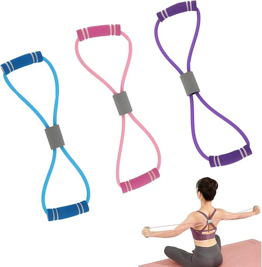 3 Pieces Figure 8 Resistance Band, Saludea Resistance Band with Handles Stretch Fitness Strap for Full-Body Exercise Strength Training Home, Gym (Pink + Purple + Blue)