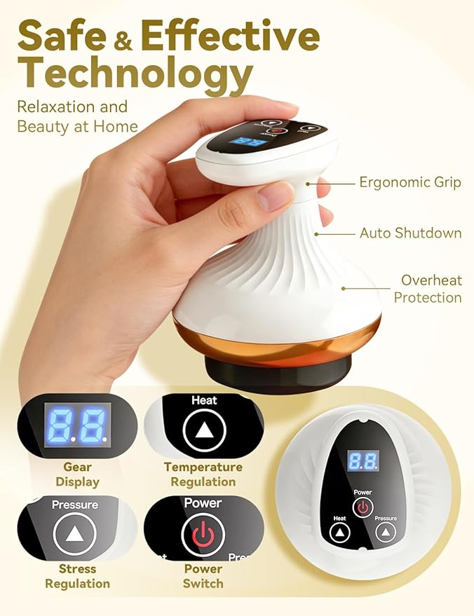 Electric Gua Sha Device for Cellulite Massage Tool,9 Suction Levels&Heating,Handheld Massager - Deep Massage,Negative Pressure Strong Suction, Smart Cupping Massager(1 Pcs)