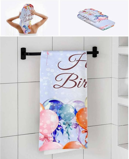 Happy Birthday Bath Towels Set of 3 for Bathroom,Soft Absorbent Shower Beach Hand Face Hair Yoga Workout Gym Towel Dish Wahcloth,Colorful Balloons Bow Gradient Modern Purple Quick Dry Bath Towels+Set