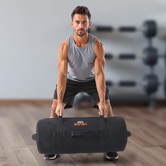 VEVOR Workout Sandbag, Heavy Duty Workout Power Bags with Handles, Slam Bag for Fitness Strength Weight Training Cross-Training, Home Gym Exercise, Black (Unfilled)